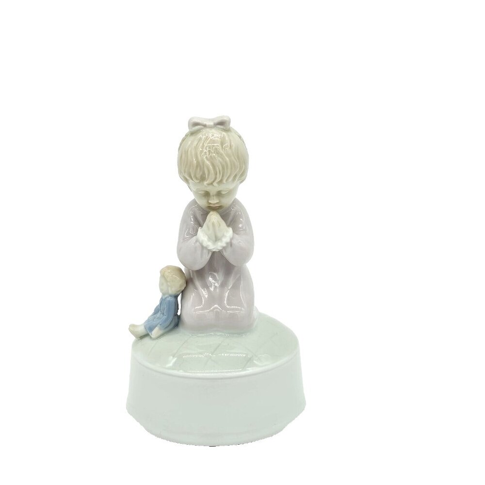 Vintage Roman Music Box Brahms Lullaby Praying Girl Japan Glazed MCM Porcelain